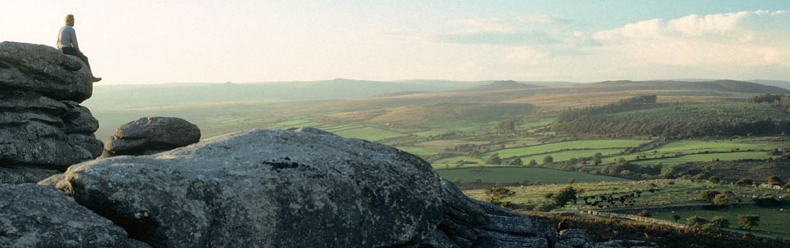 ENG: South West Region, Devon, Dartmoor National Park, Central Dartmoor, Dartmeet, View over open moor towards Improved lands in the River Dart headwaters, from Combestone Tor [Ask for #157.051.]