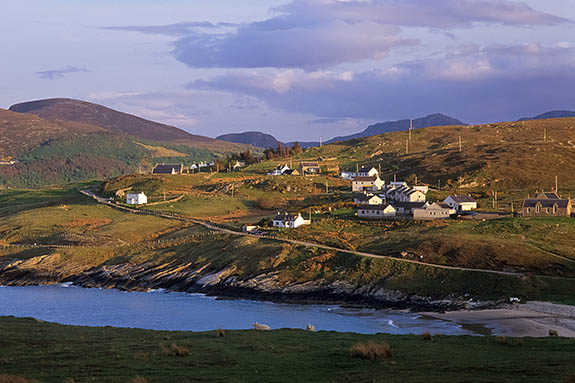 SCO: Highland Region, Sutherland District, Northern Coast, Kyle of Tongue, Talmine (crofters village), Late afternoon view towards Talmine, from sea cliffs along the Kyle of Tongue [Ask for #246.821.]
