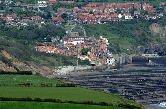 ENG: Yorkshire & Humberside Region, North Yorkshire, North Yorkshire Coast, Sea Cliffs, Robin Hood's Bay, View of the village from across the bay [Ask for #270.131.]