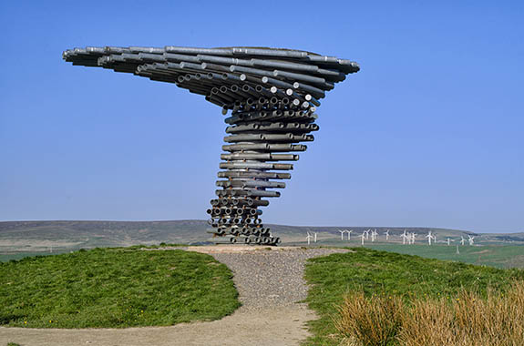ENG: The Northwest Region, Lancashire, The Pennines, Burnley Borough, Burnley Moors, The Singing Ringing Tree Panopticon, with the Coal Clough Wind Farm visible in the background. [Ask for #270.281.]