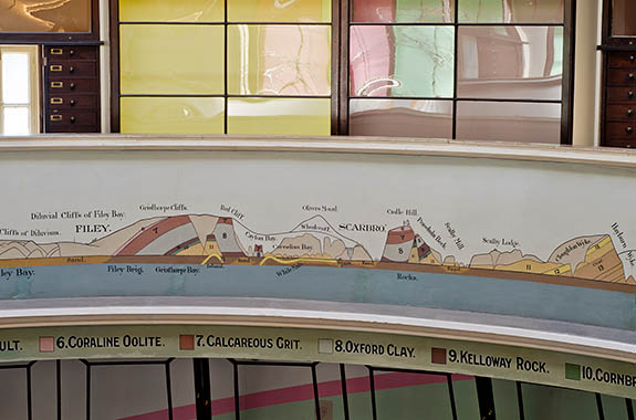 ENG: Yorkshire & Humberside Region, North Yorkshire, North Yorkshire Coast, Scarborough City, The Rotunda Museum, Geology museum at town center designed by William Smith (1829). Interior. Frieze designed by Smith in 1830 shows the local geology in cross-section [Ask for #270.520.]
