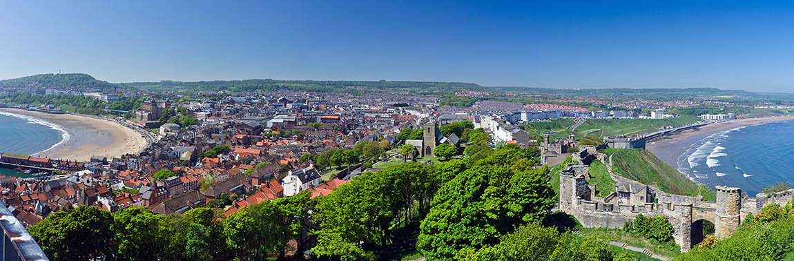 ENG: Yorkshire & Humberside Region, North Yorkshire, North Yorkshire Coast, Whitby, West Cliff, Panoramic view from the castle walls, over the town [Ask for #270.538.]